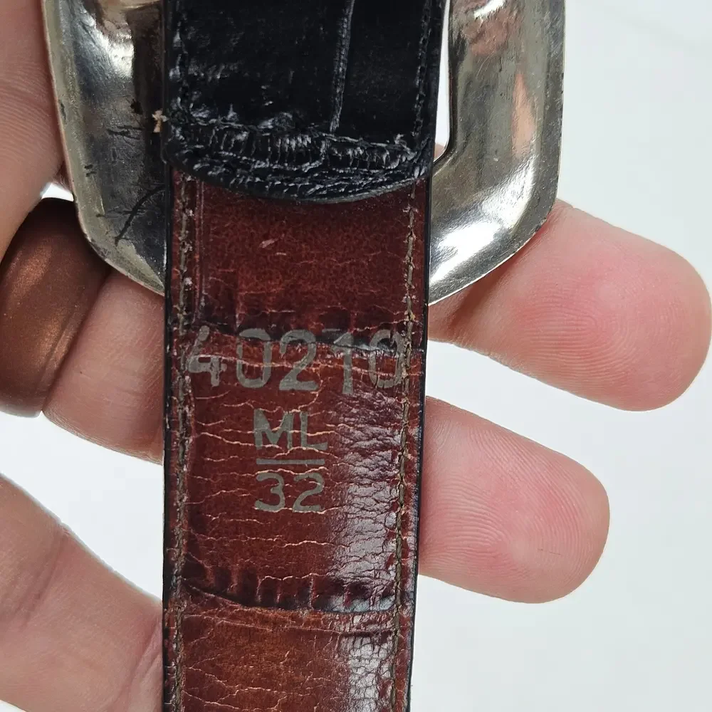 Western Flip Reversible Belt Sz 32 Black Brown Croc Embossed Leather Silver Gold